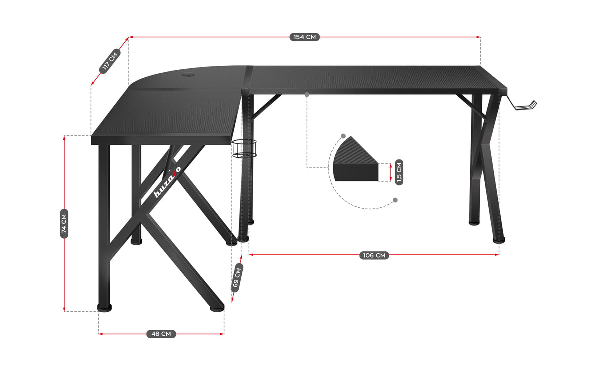 Biurko Gamingowe Huzaro Hero 6.3 Black 154 cm OUTLET