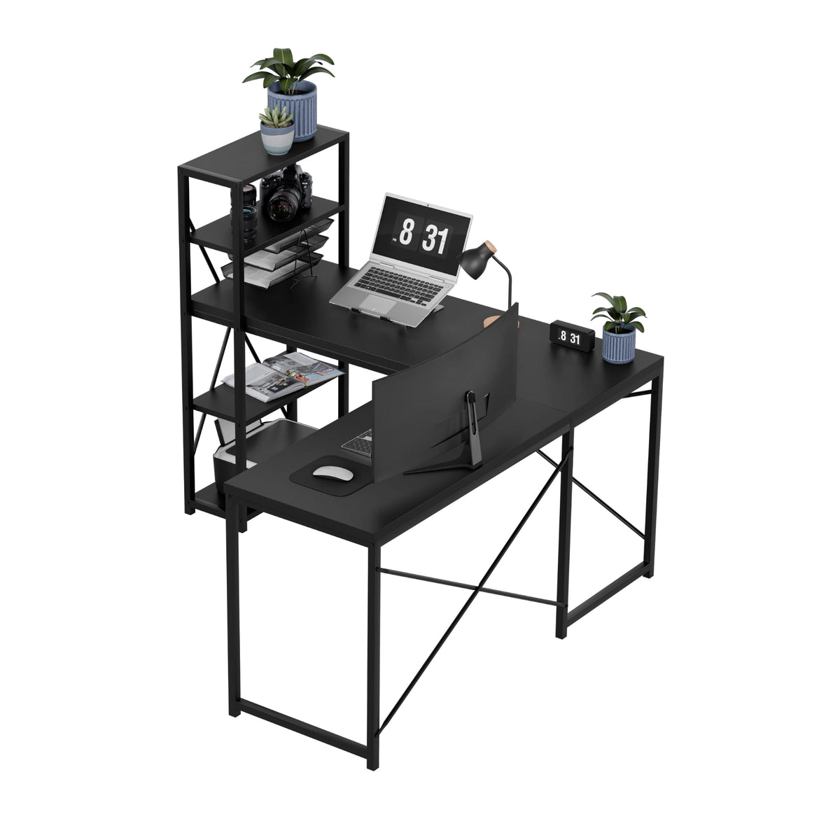 Biurko narożne z półkami Mark Adler Leader 5.9 Black 145 cm OUTLET