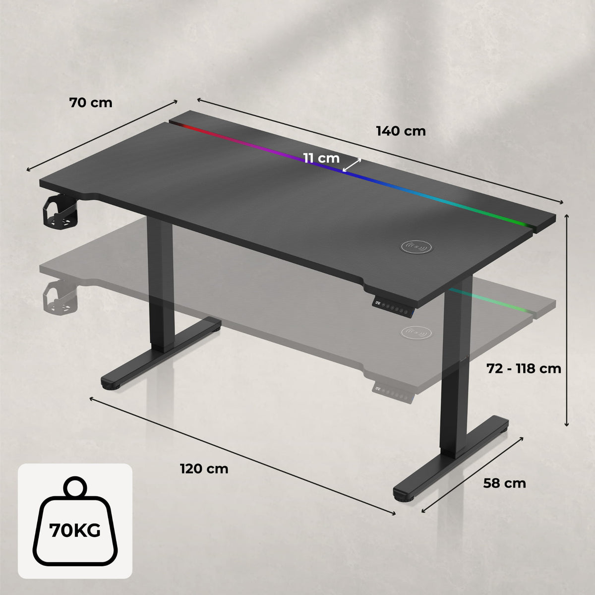 Biurko elektryczne Huzaro Hero 8.7 RGB LED 140 cm