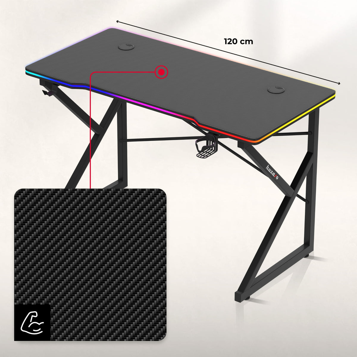Biurko Gamingowe Huzaro Hero 1.7 RGB Black 120 cm