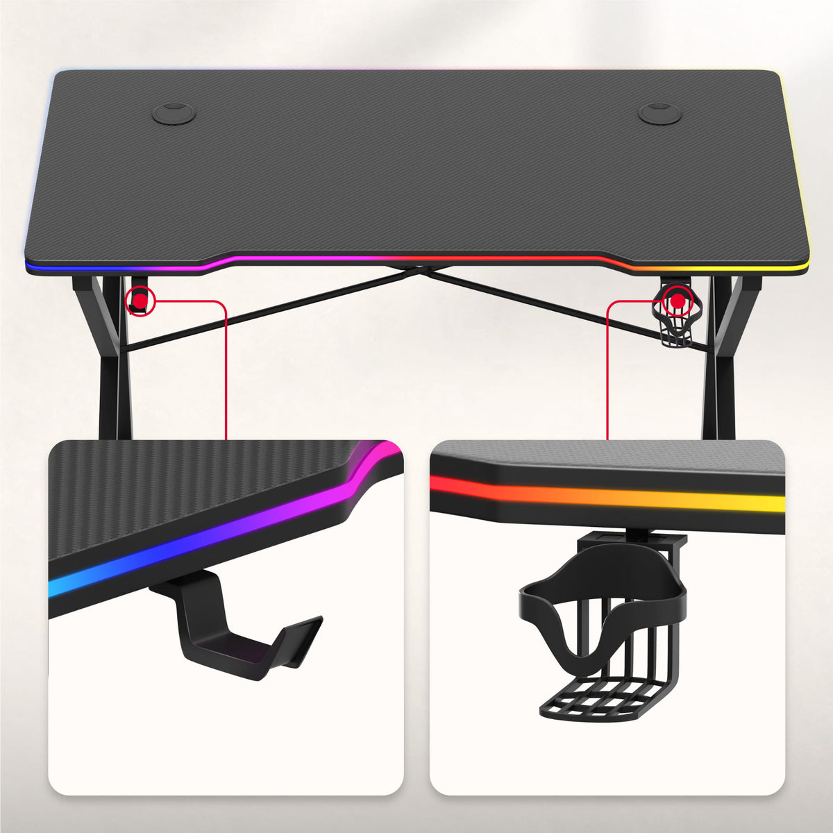 Biurko Gamingowe Huzaro Hero 1.7 RGB Black 120 cm