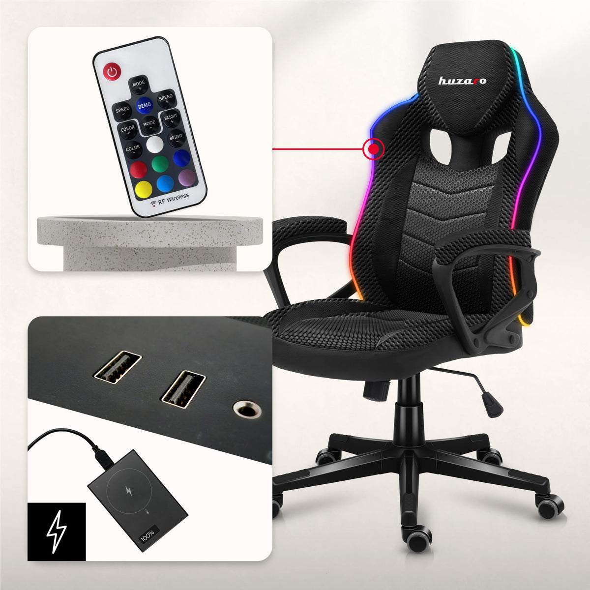 Fotel Gamingowy Huzaro Force 2.5 RGB Carbon Mesh
