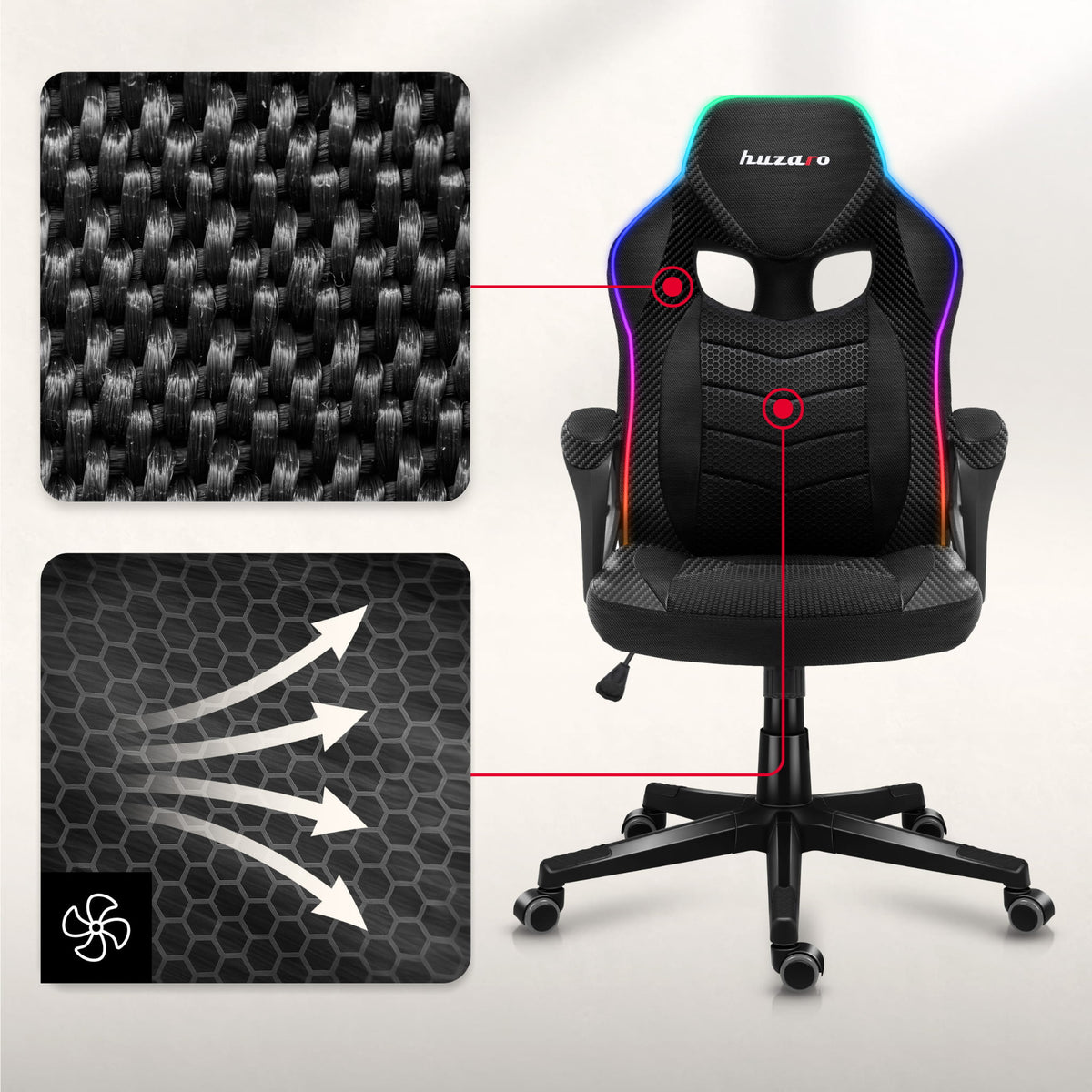 Fotel Gamingowy Huzaro Force 2.5 RGB Carbon Mesh