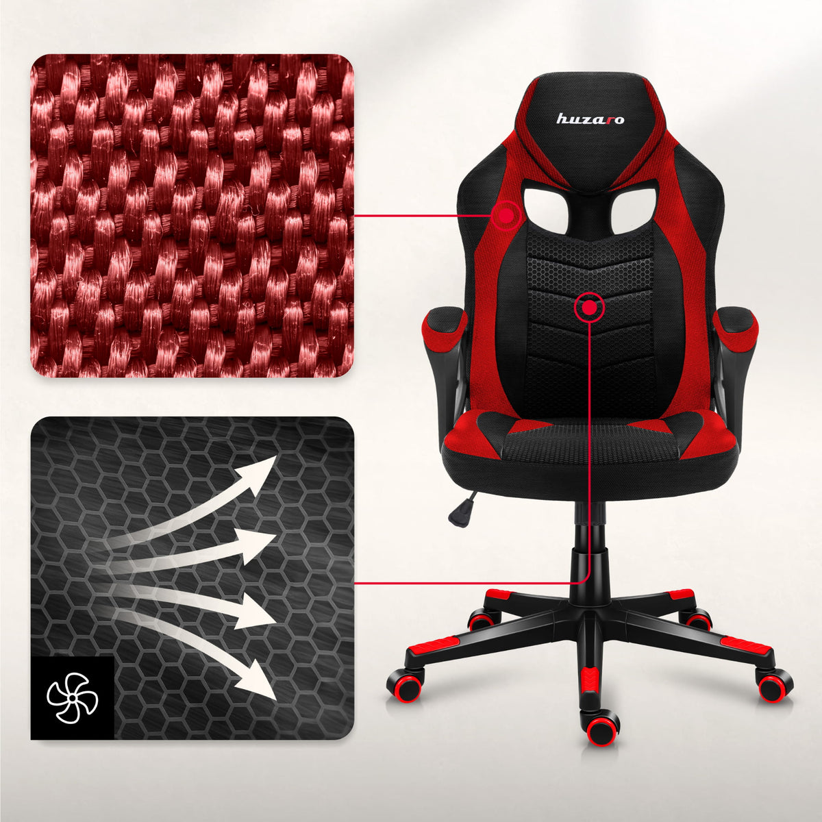 Fotel Gamingowy HUZARO FORCE 2.5 Red Mesh