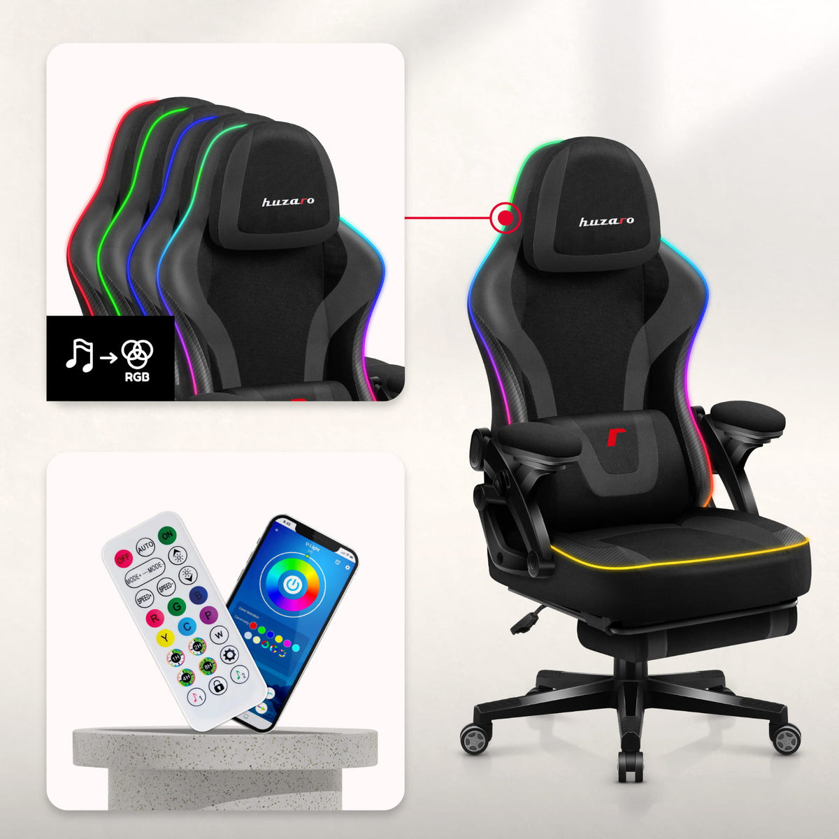Fotel gamingowy Huzaro Force 4.6 Black RGB Smart