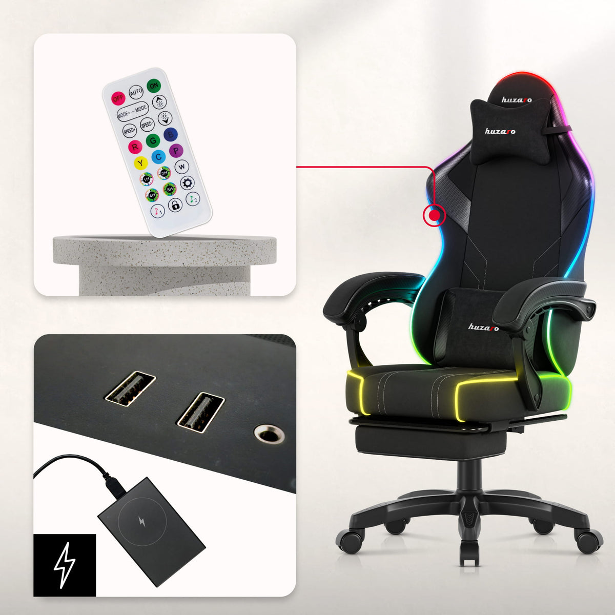 Fotel gamingowy Huzaro Force 3.7 RGB Black