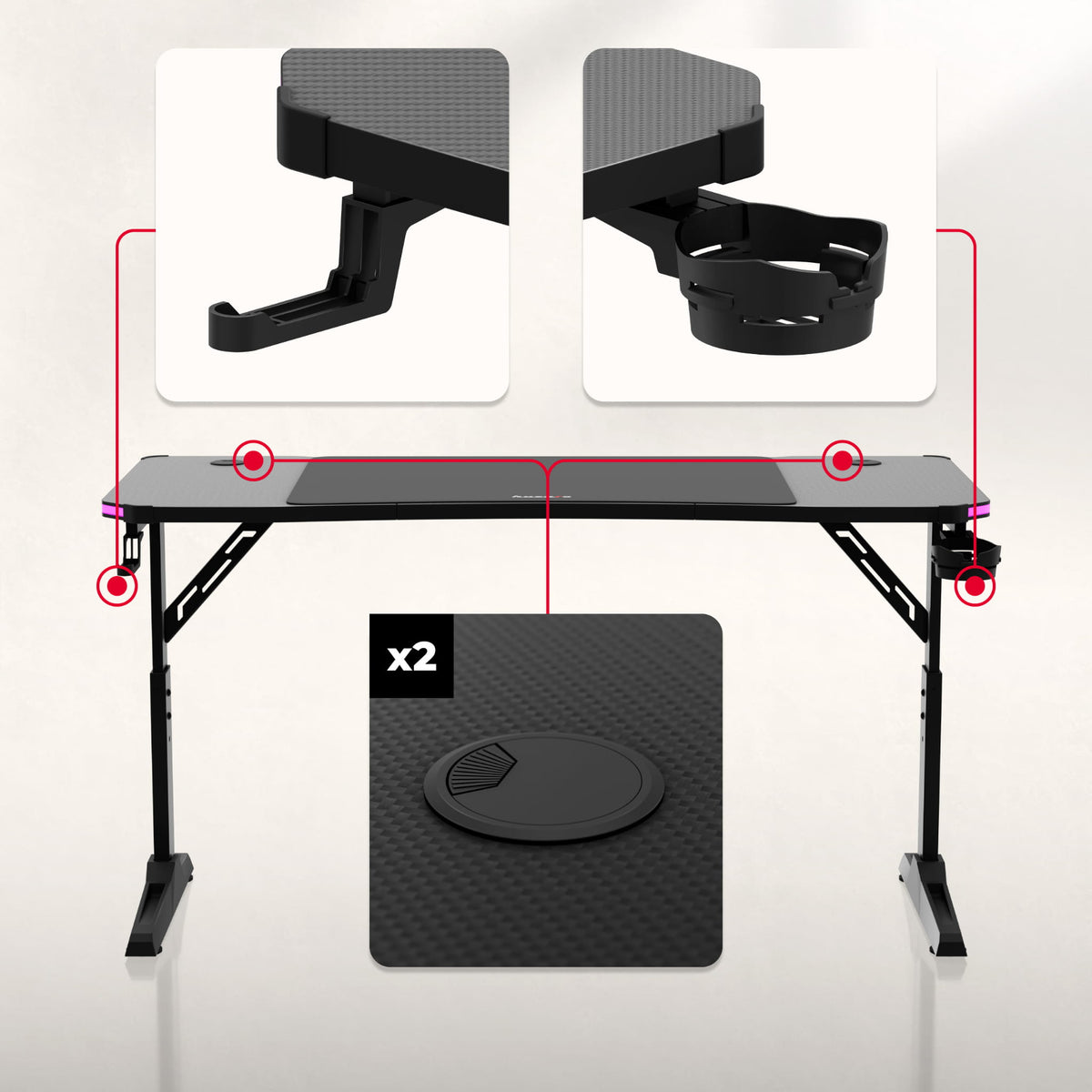 Biurko gamingowe Huzaro Hero 3.6 RGB LED Black 140 cm