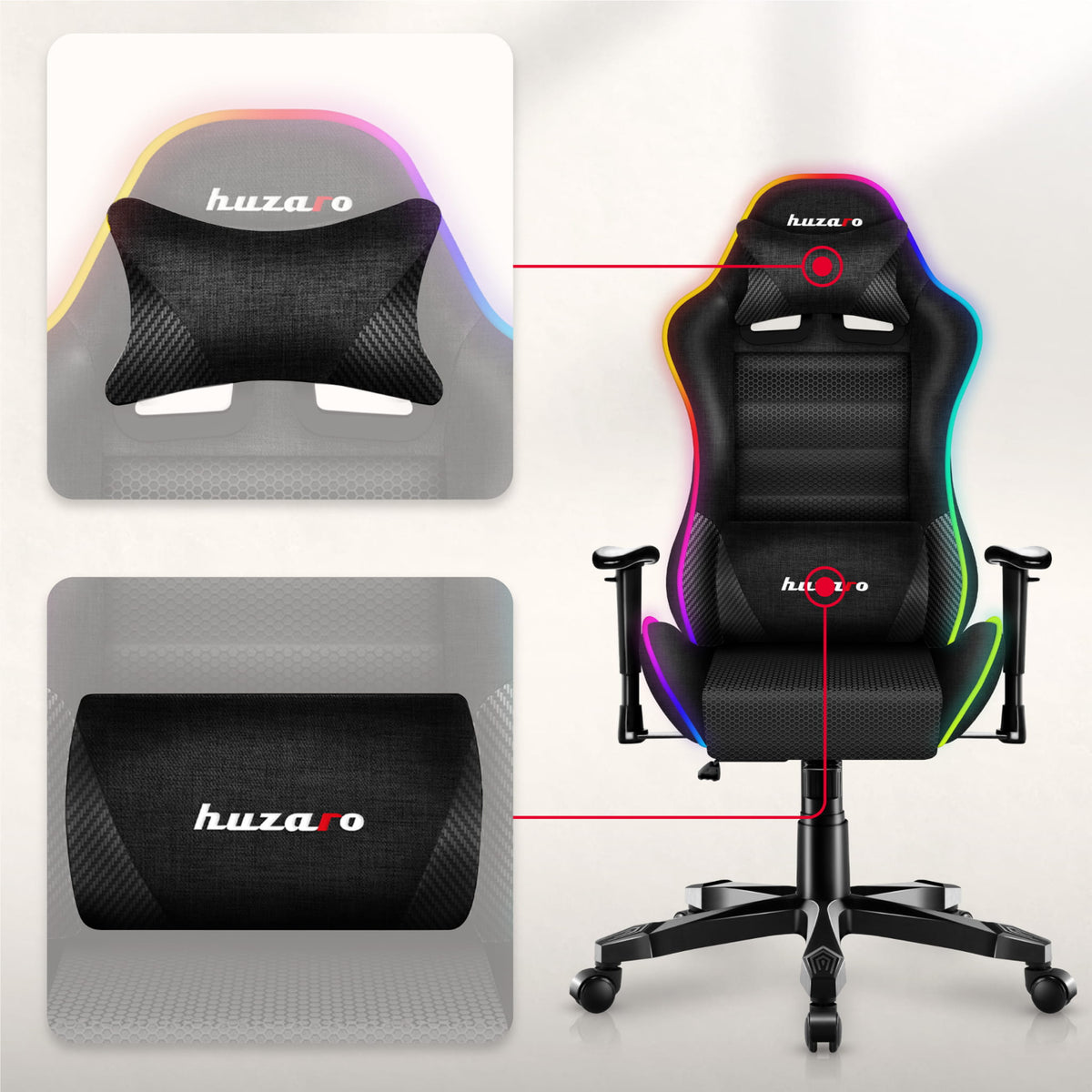 Fotel Gamingowy dla dziecka HUZARO RANGER 6.0 RGB Mesh