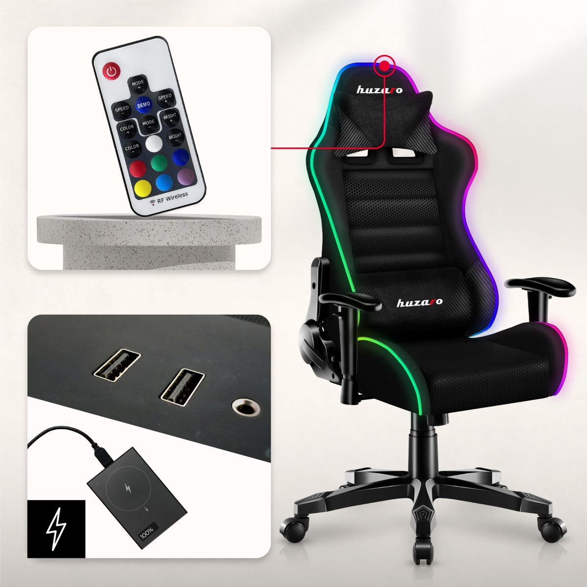 Fotel Gamingowy dla dziecka HUZARO RANGER 6.0 RGB Mesh