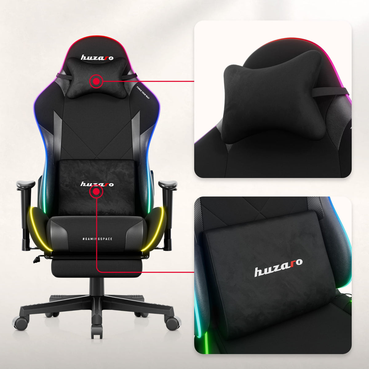 Fotel gamingowy LED Huzaro Force 5.7 Black RGB