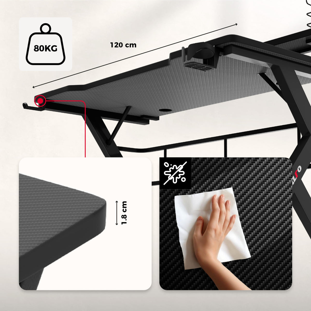 Biurko Gamingowe Huzaro Hero 5.0 Black 120 cm