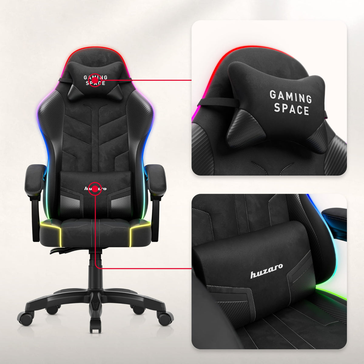 Fotel gamingowy welurowy Huzaro Force 2.7 RGB Black