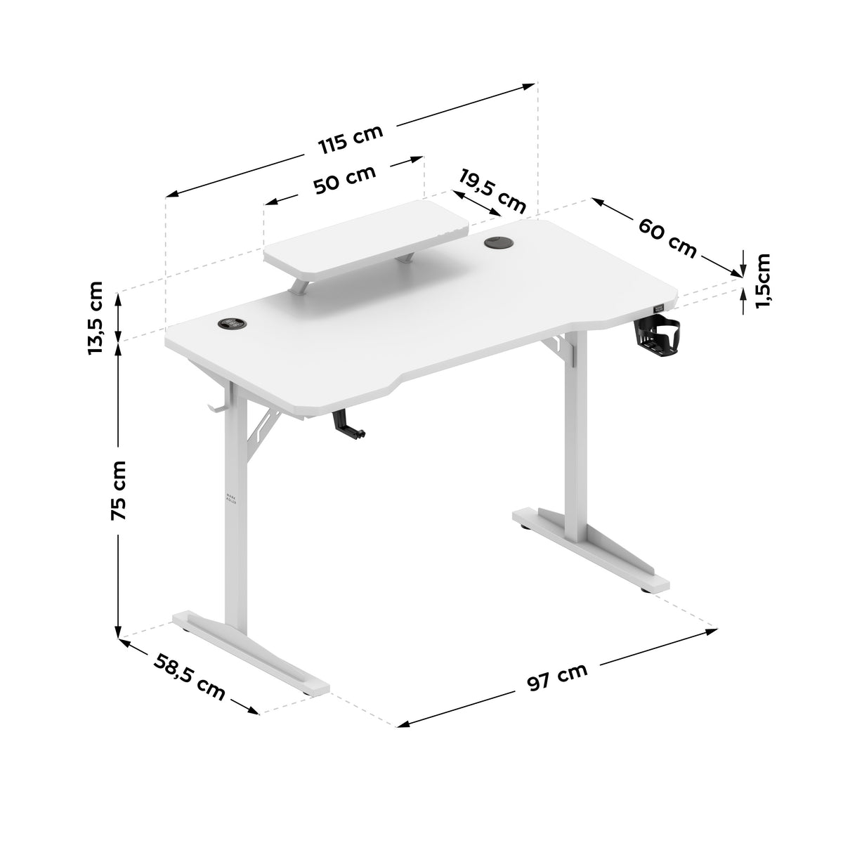 Biurko komputerowe z półką Mark Adler Leader 5.1 White 115 cm