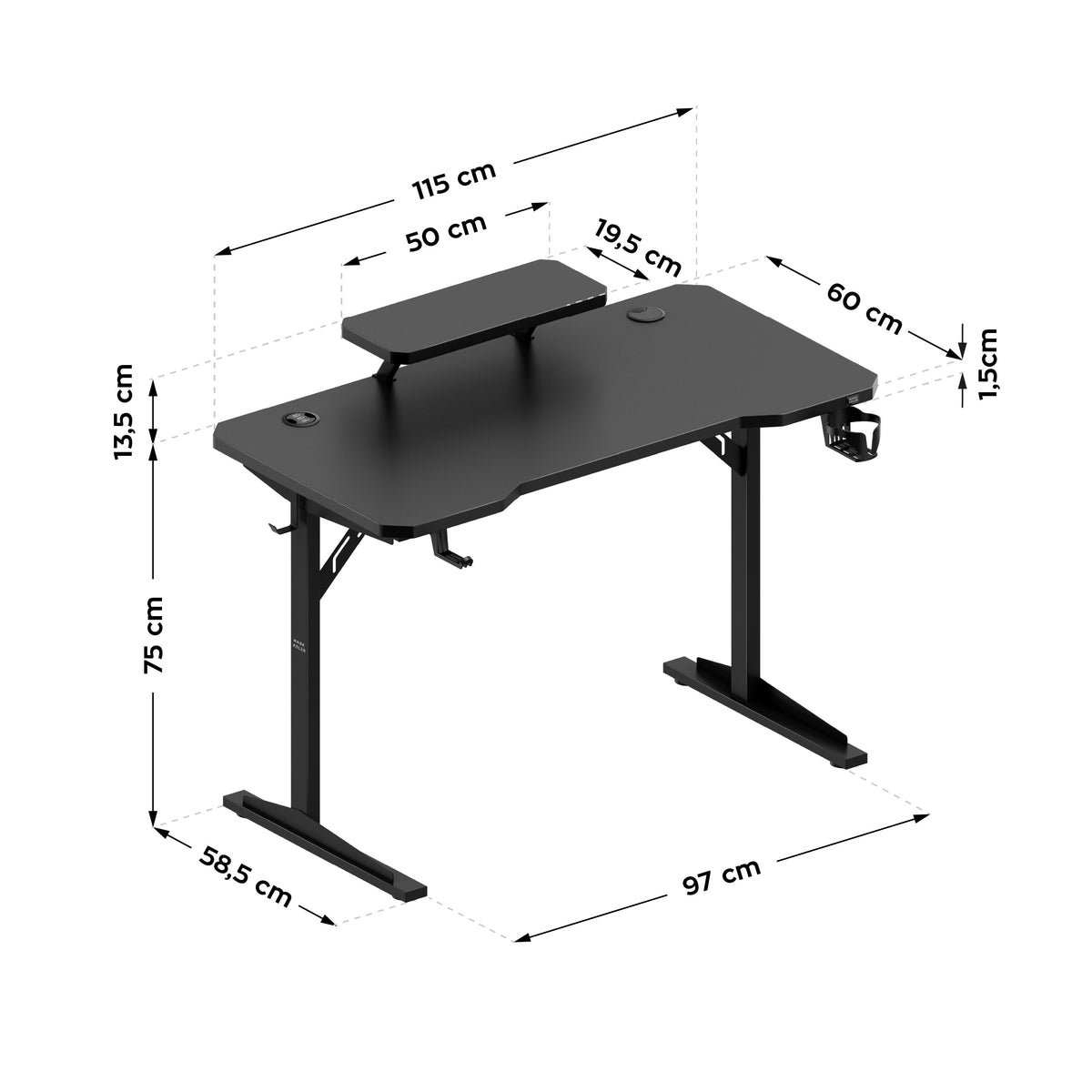 Biurko komputerowe z półką Mark Adler Leader 5.1 Black  115 cm