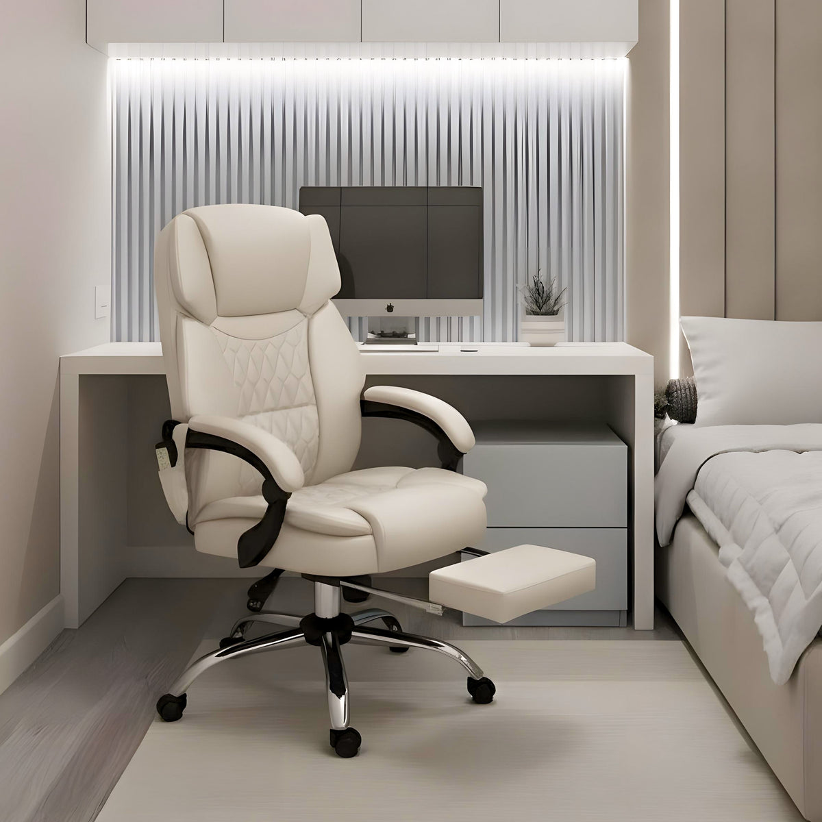 Fotel biurowy z masażem podnóżkiem Mark Adler Boss 6.0 Beige