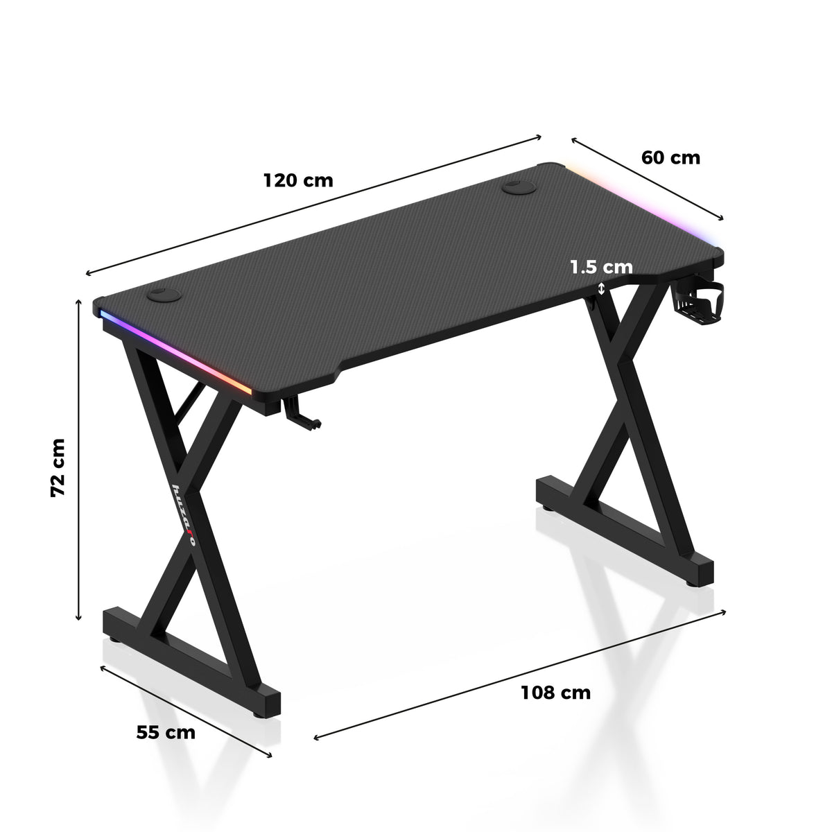 Biurko gamingowe LED Huzaro Hero 2.3 RGB 120 cm