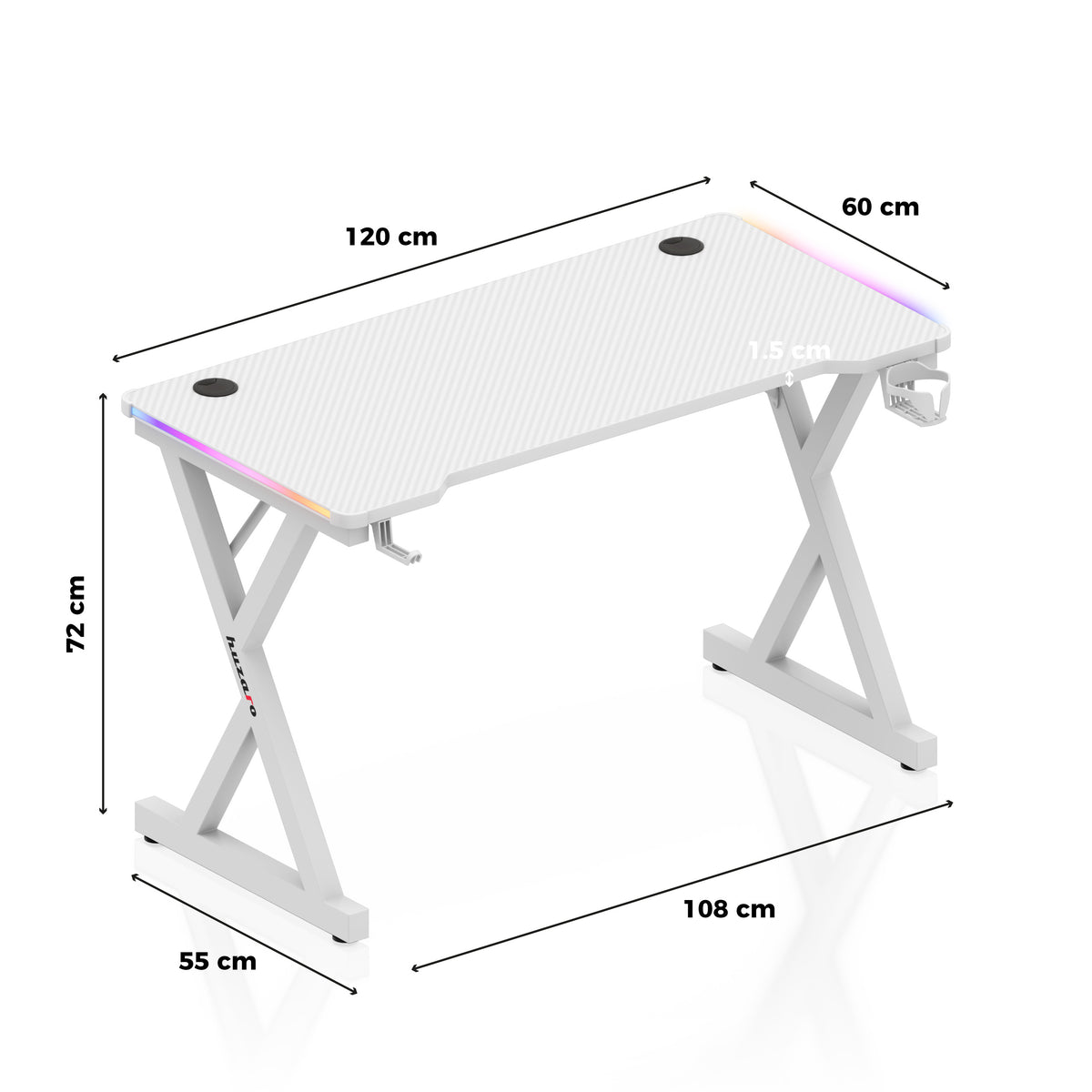 Biurko gamingowe LED Huzaro Hero 2.3 RGB White 120 cm