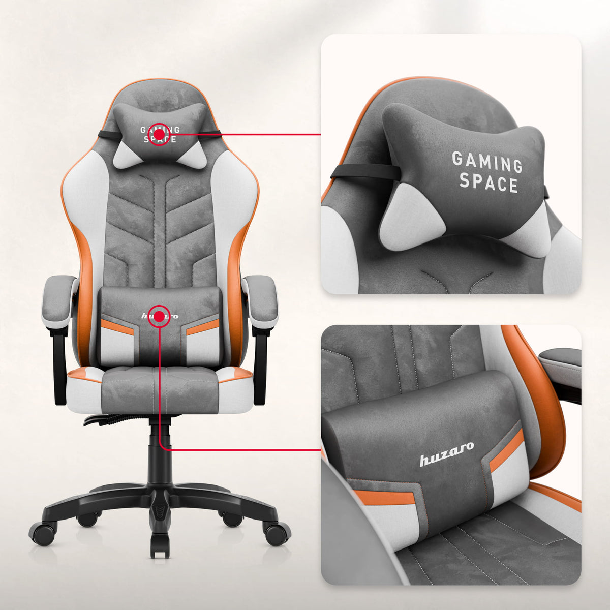 Fotel gamingowy welurowy Huzaro Force 2.7 Grey OUTLET