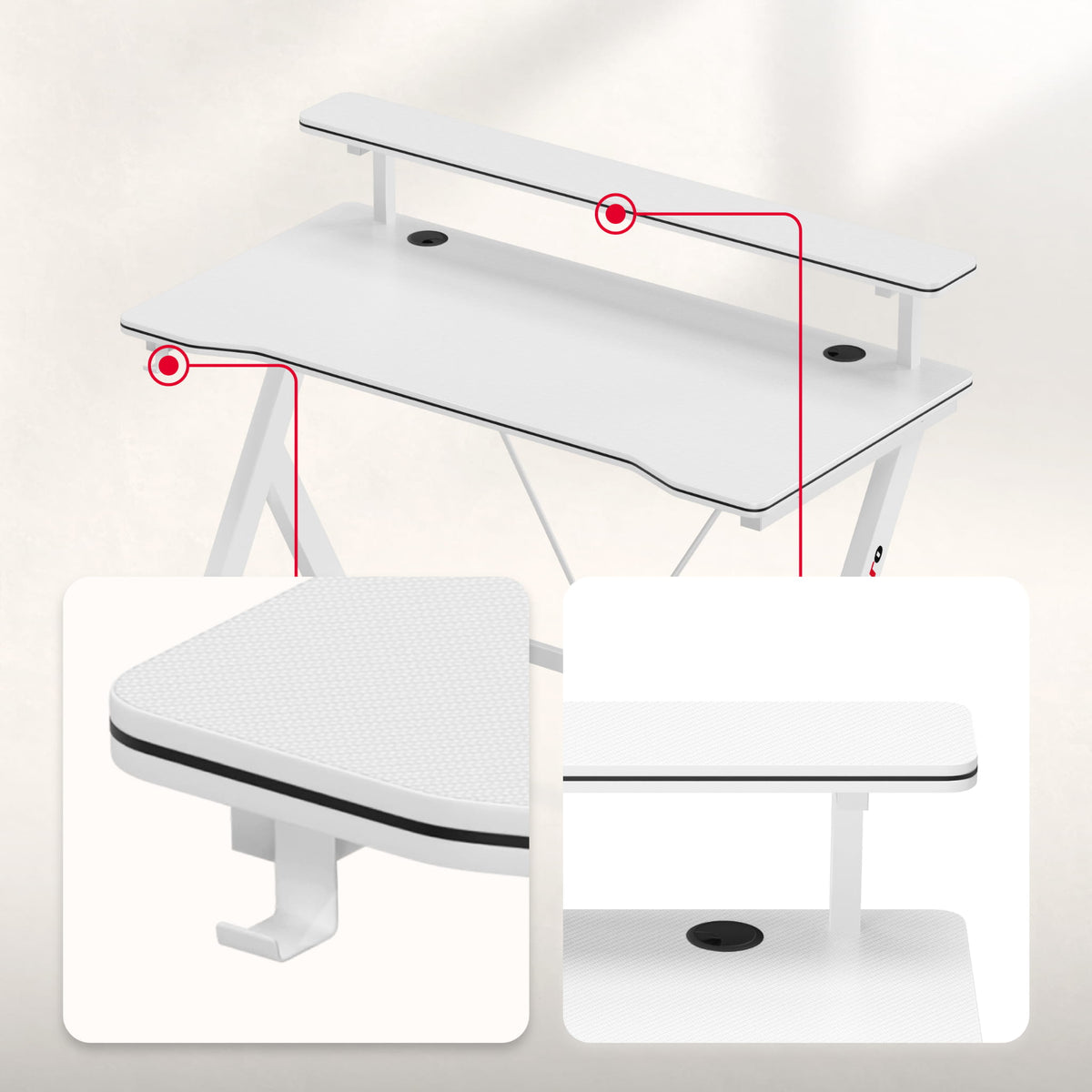Biurko gamingowe 120 cm Huzaro Hero 1.9 White OUTLET