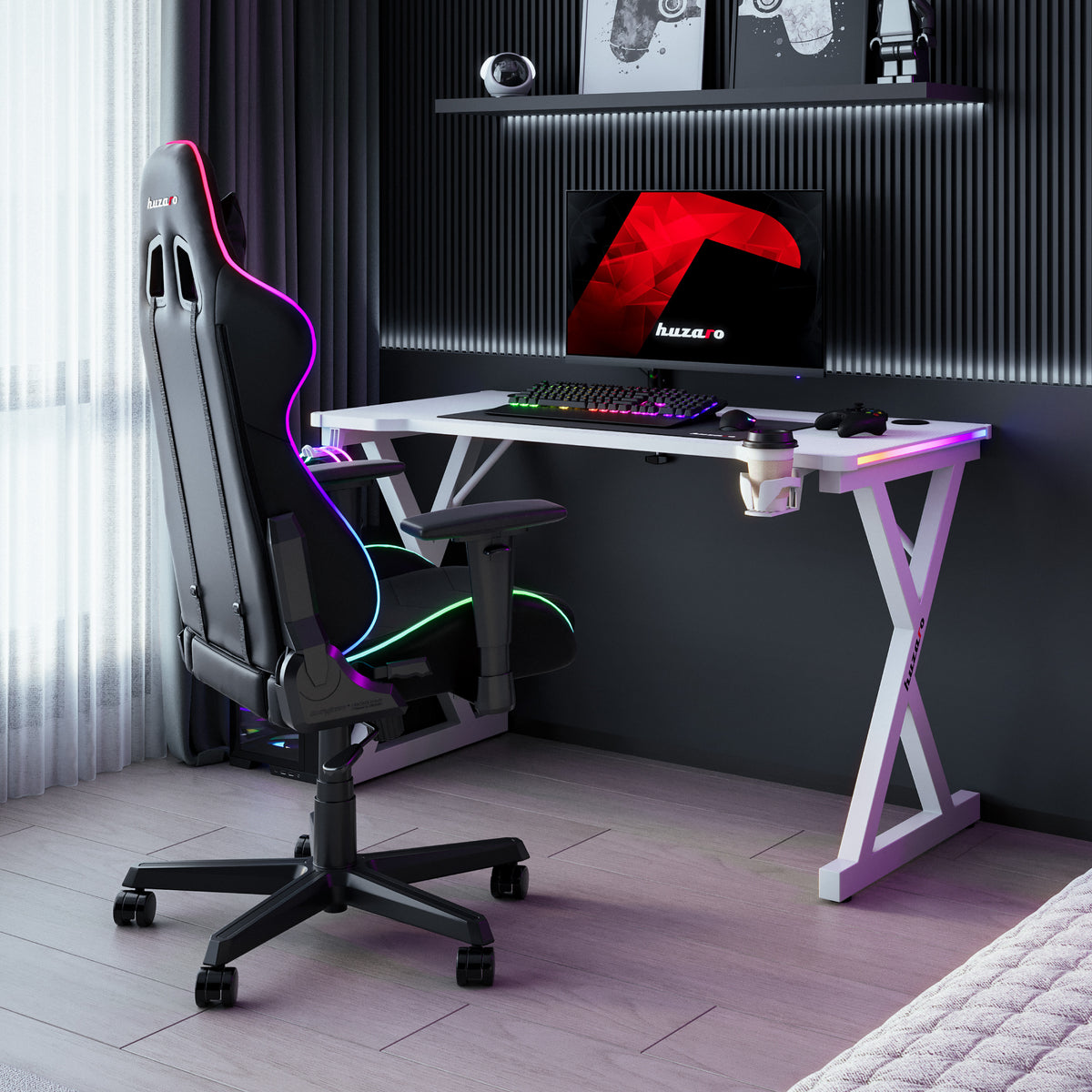 Biurko gamingowe LED Huzaro Hero 2.3 RGB White 120 cm OUTLET