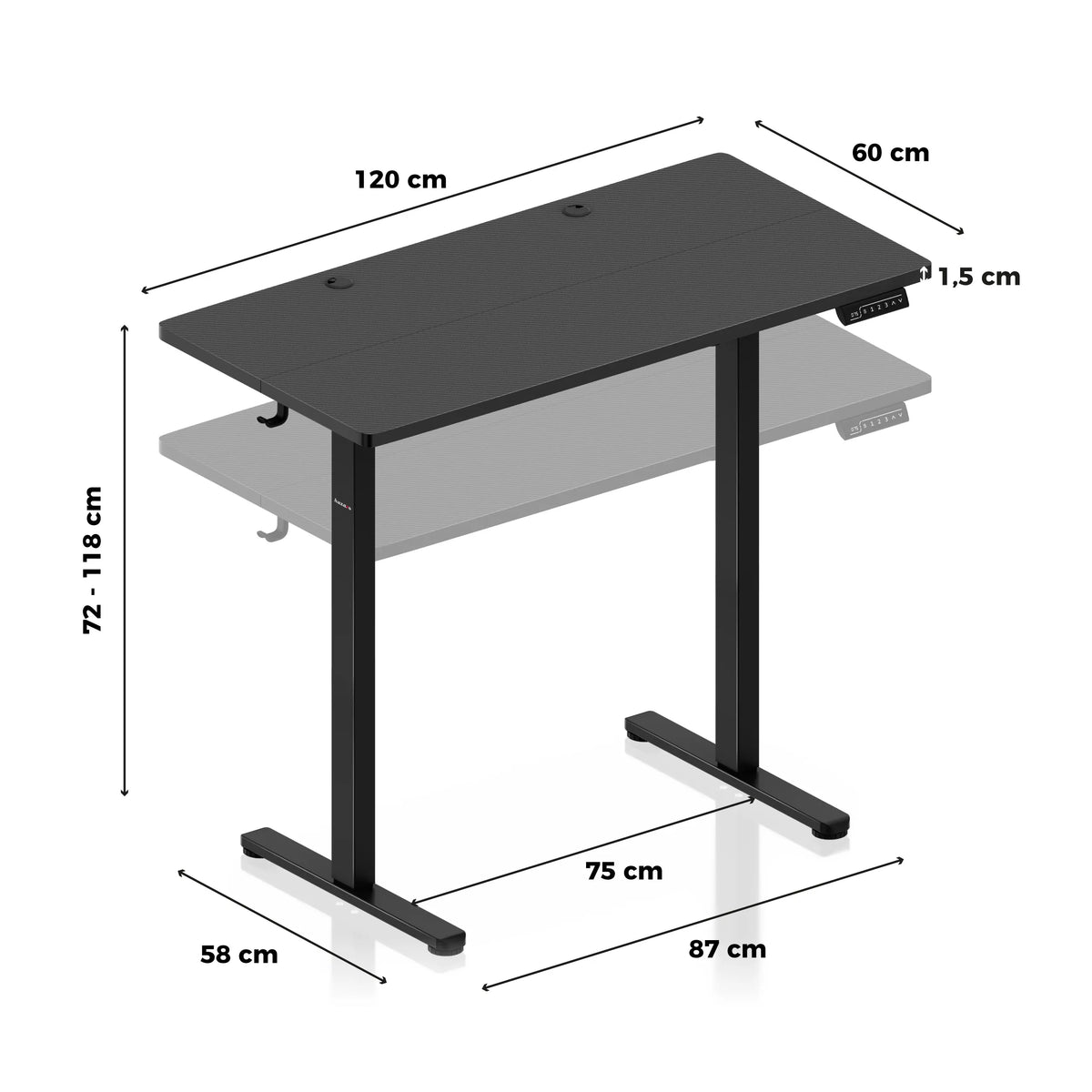 Biurko elektryczne gamingowe Huzaro Hero 8.1 Black 120 cm