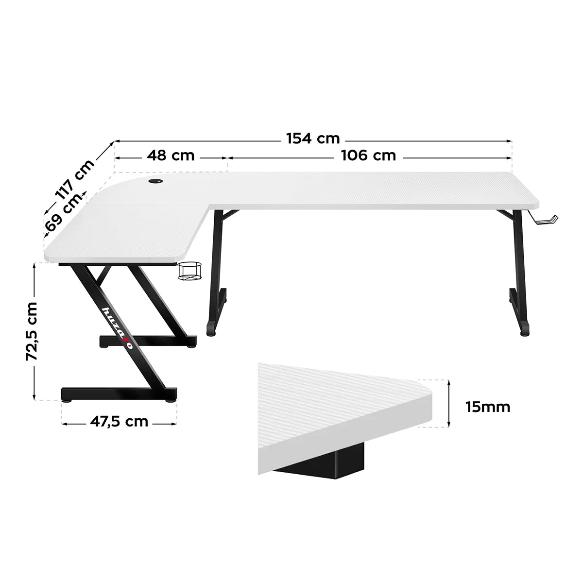 Biurko Gamingowe Huzaro Hero 7.0 White 154 cm