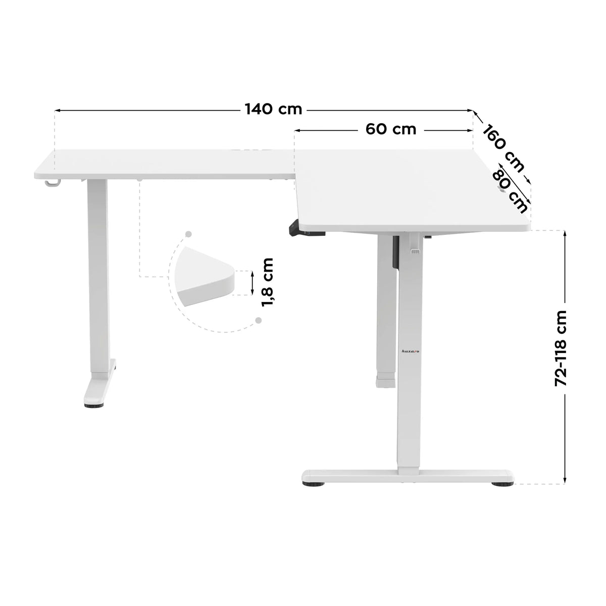 Biurko narożne elektryczne Huzaro Hero 9.5 White 160 cm