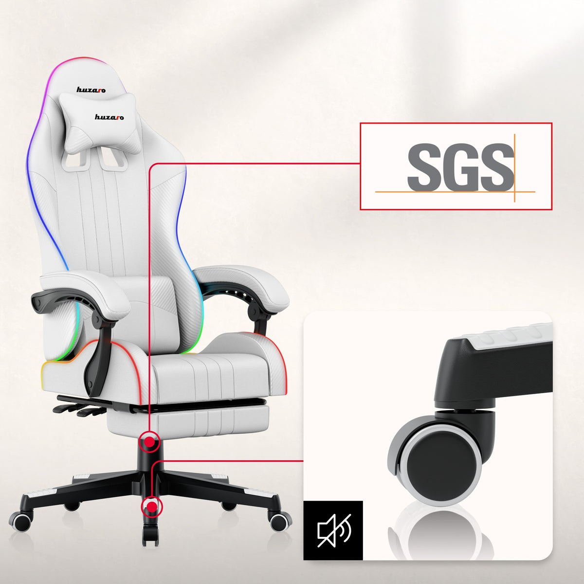 Fotel Gamingowy HUZARO Force 4.7 White RGB
