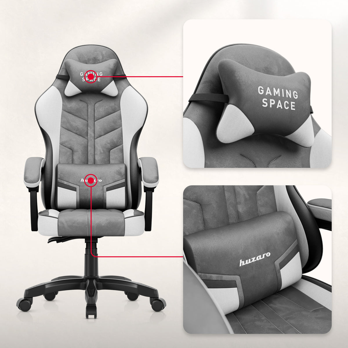 Fotel gamingowy welurowy Huzaro Force 2.7 Grey