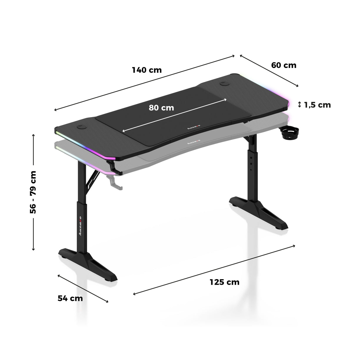 Biurko gamingowe Huzaro Hero 3.6 RGB LED Black 140 cm