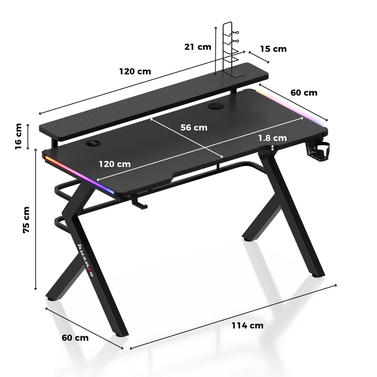 Biurko Gamingowe Huzaro Hero 5.0 RGB LED 120 cm
