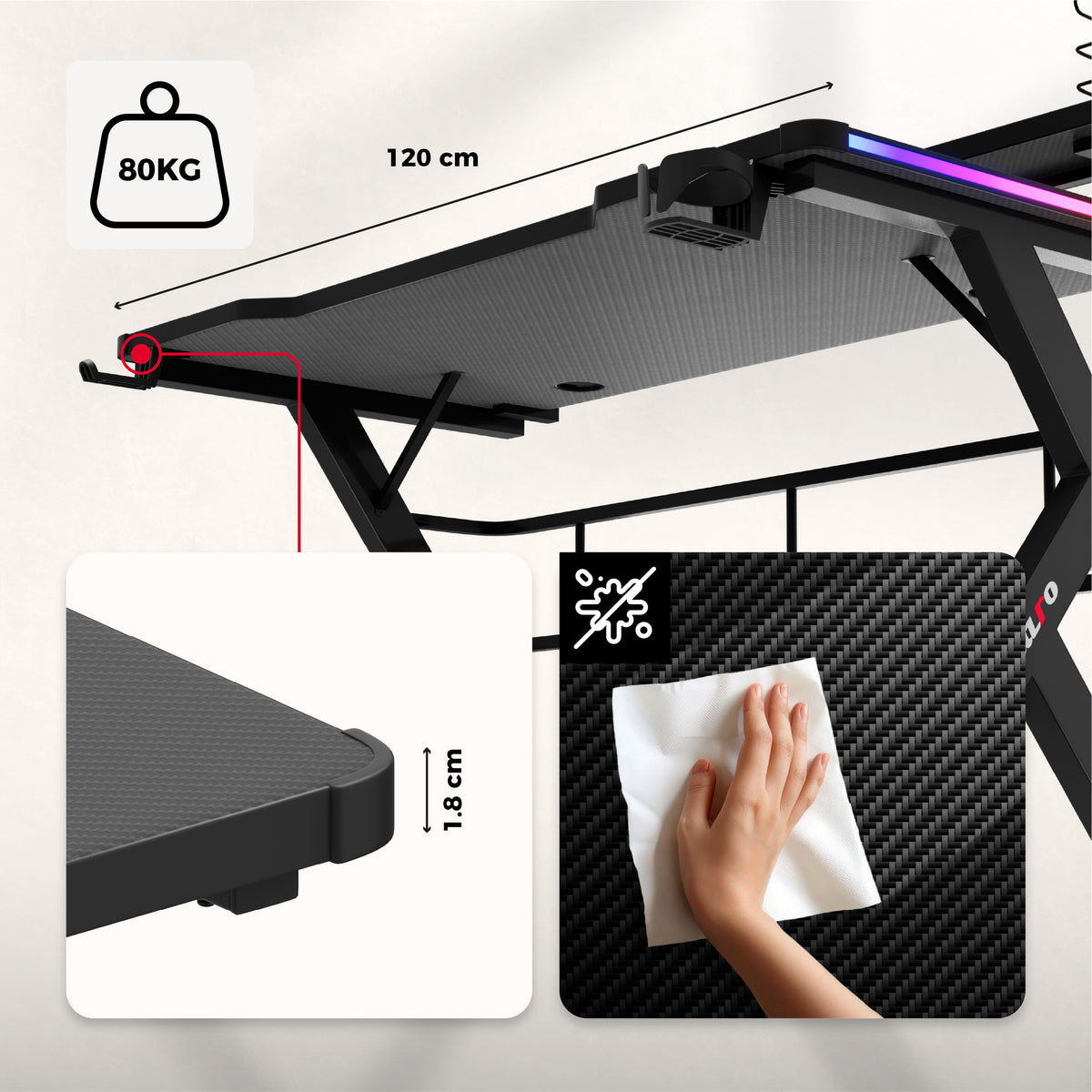 Biurko Gamingowe Huzaro Hero 5.0 RGB LED 120 cm