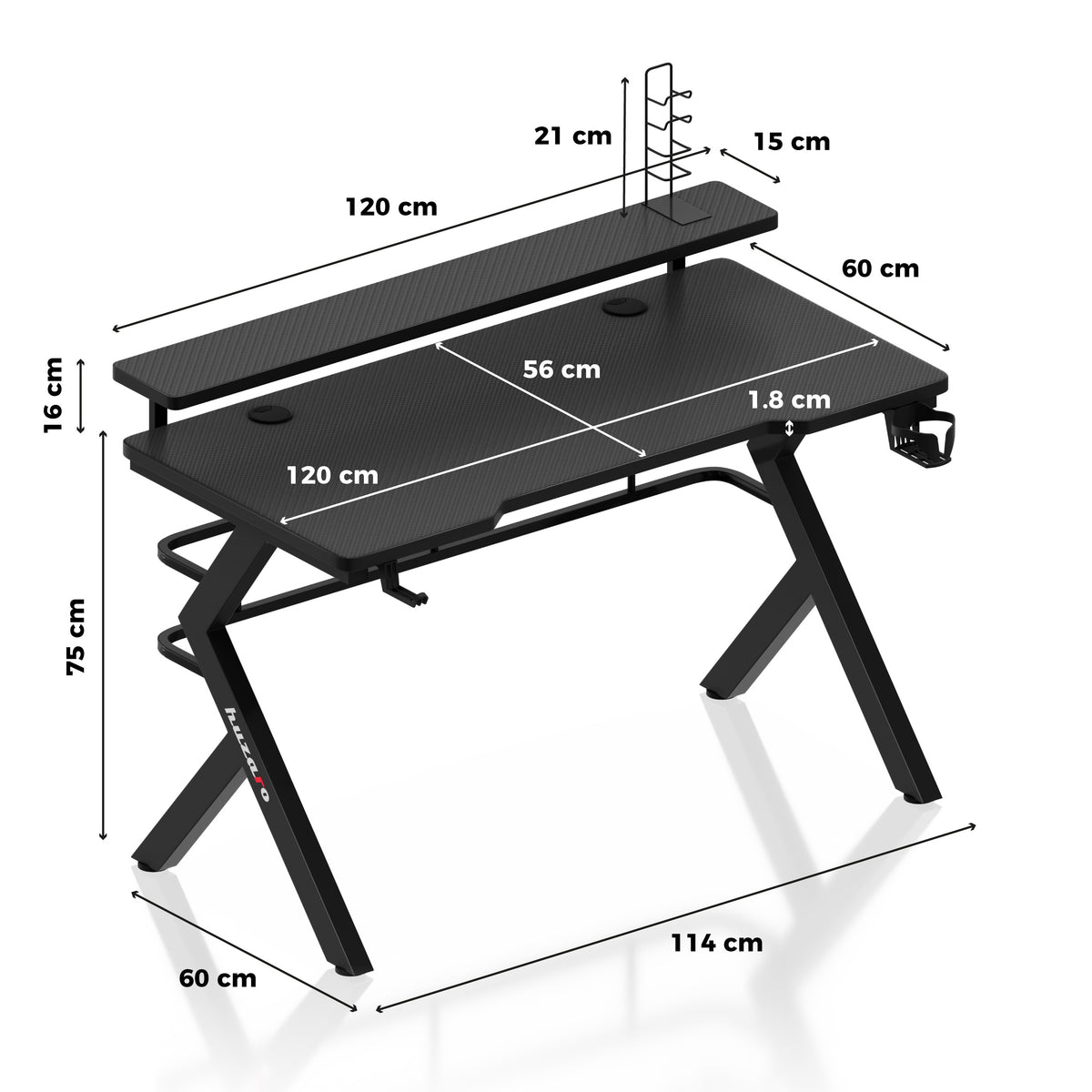 Biurko Gamingowe Huzaro Hero 5.0 Black 120 cm