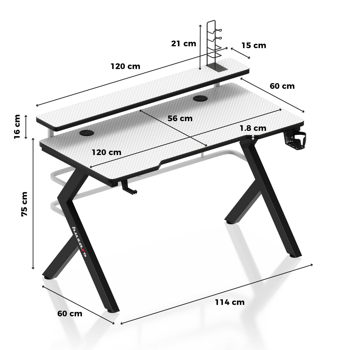 Biurko Gamingowe Huzaro Hero 5.0 White 120 cm
