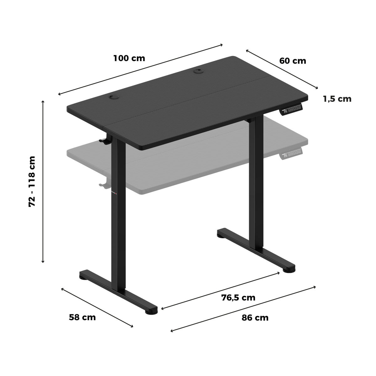 Regulowane biurko na kółkach elektryczne Huzaro Hero 7.8 Black