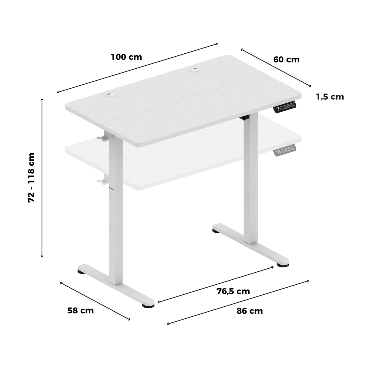 Regulowane biurko na kółkach elektryczne Huzaro Hero 7.8 White