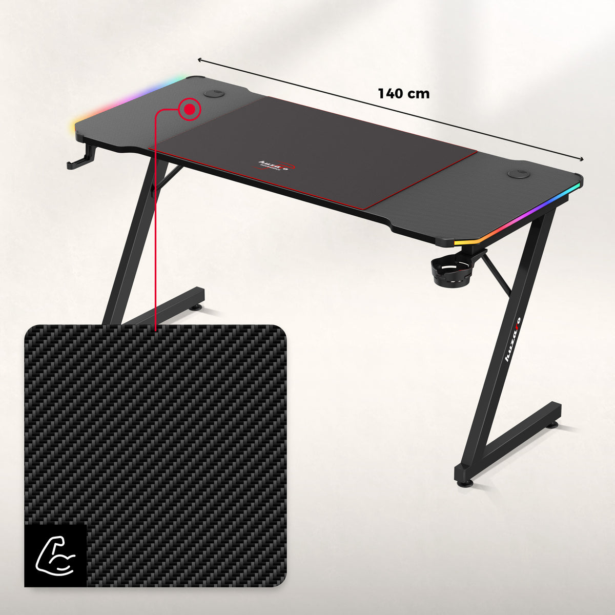 Biurko Gamingowe Huzaro Hero 3.3 RGB 140 cm