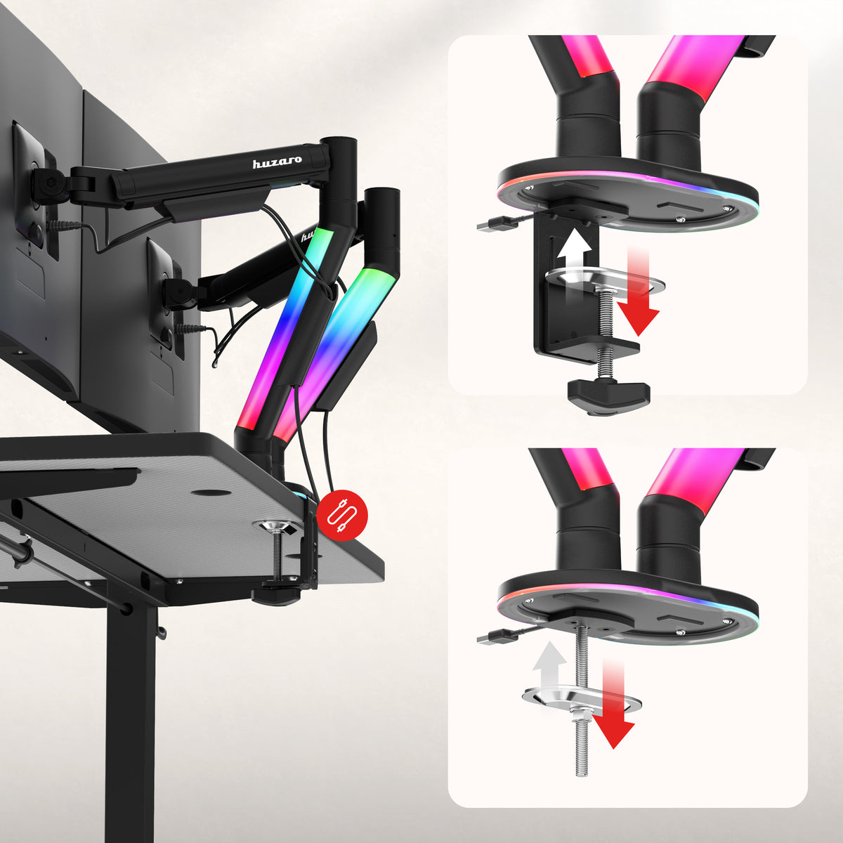 Uchwyt do biurka na 2 monitory Huzaro Motion 2.6 RGB