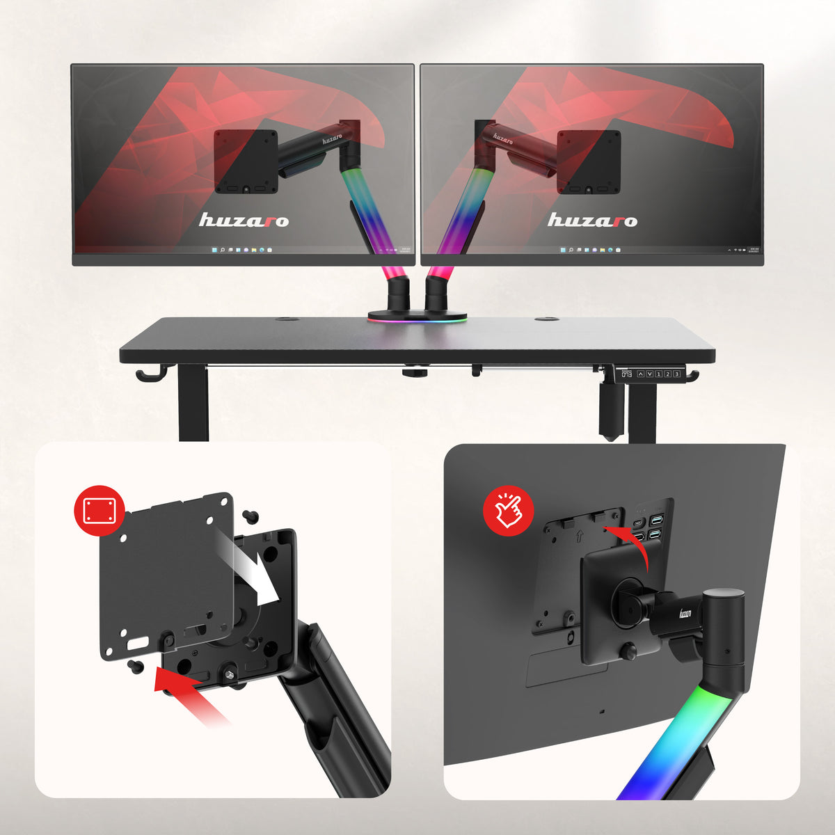Uchwyt do biurka na 2 monitory Huzaro Motion 2.6 RGB