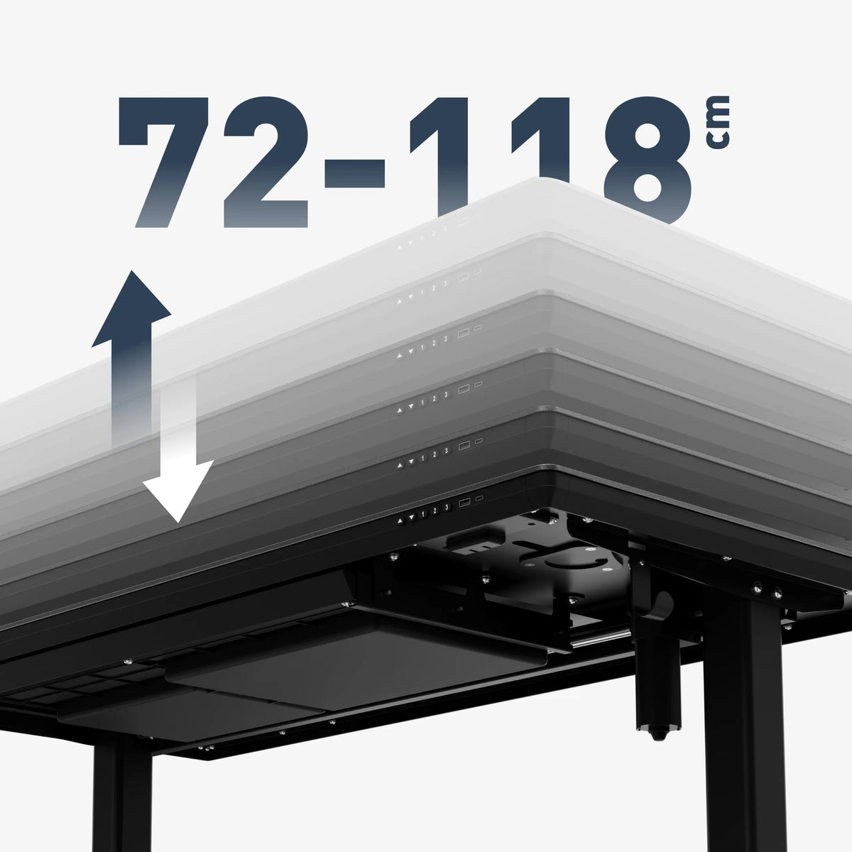 Płynna elektryczna regulacja wysokości 72–118 cm