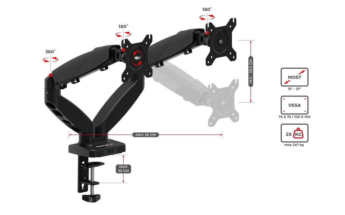 Uchwyt obrotowy  Huzaro Motion 2.2  na dwa monitory